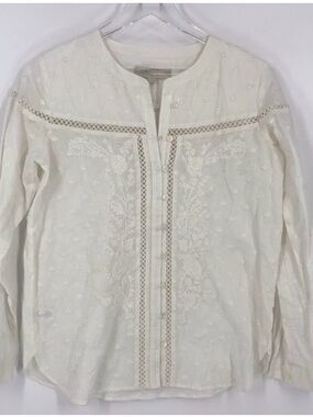 LOFT White Embroidered Button-Front Top